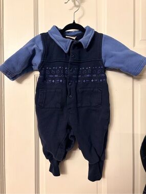 Vintage Cherokee Navy and Light Blue Fleece Baby Romper